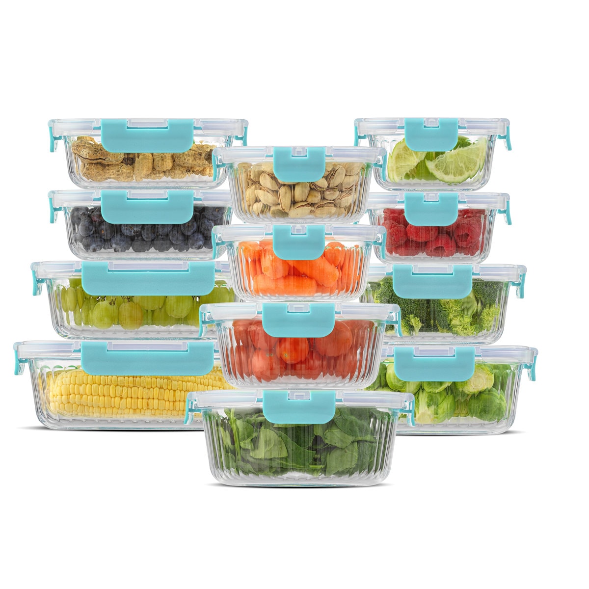 JoyJolt Fluted Glass Food Storage Containers with Leakproof Lids, Set of 12