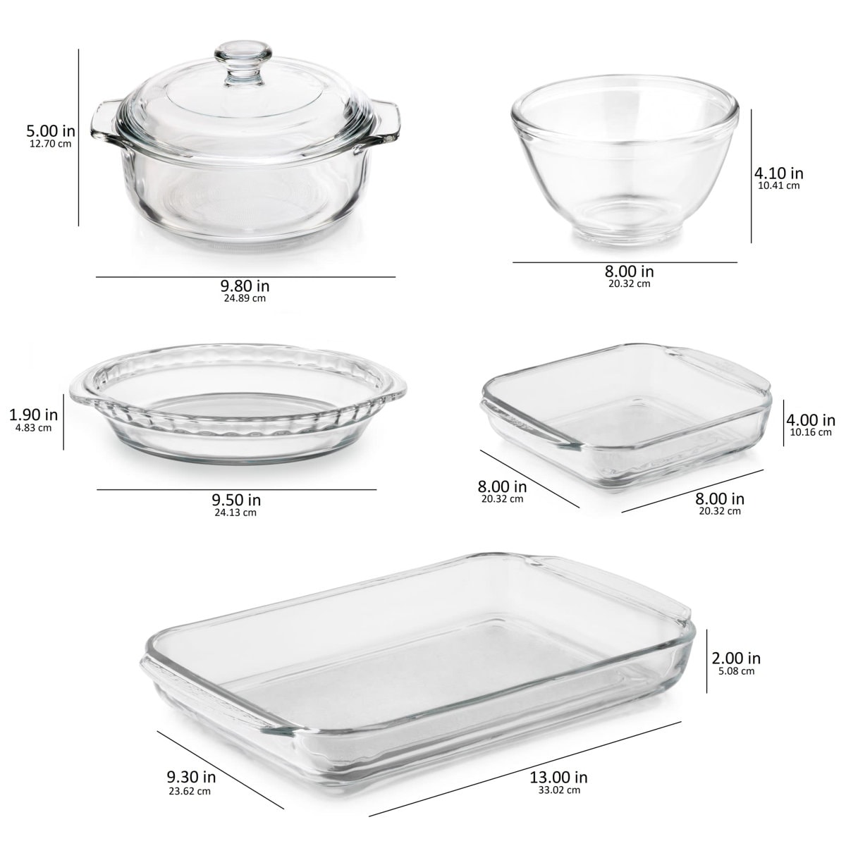 Libbey Baker's Basics 5-Piece Glass Casserole Baking Dish Set with 1 Cover