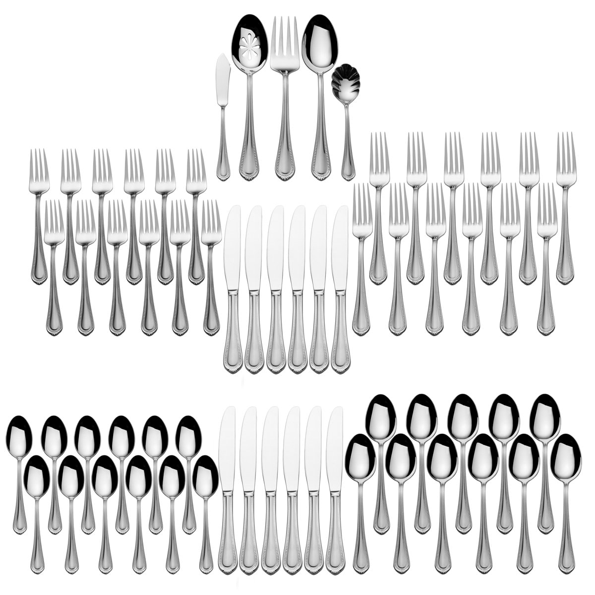 Mikasa Regent Bead 65-Piece 18/10 Stainless Steel Flatware Set, Service for 12