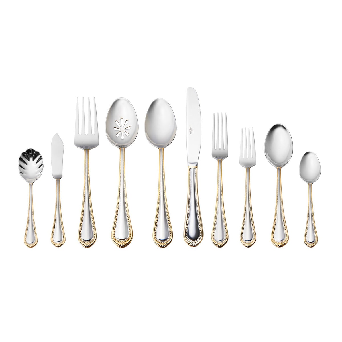 Mikasa Regent Bead Gold 65-Piece 18/10 Stainless Steel Flatware Set, Service for 12
