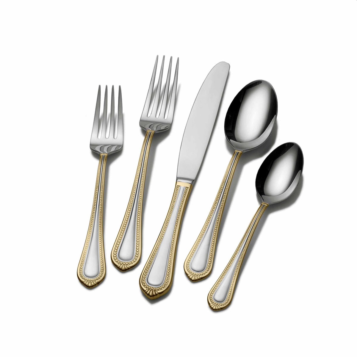 Mikasa Regent Bead Gold 65-Piece 18/10 Stainless Steel Flatware Set, Service for 12