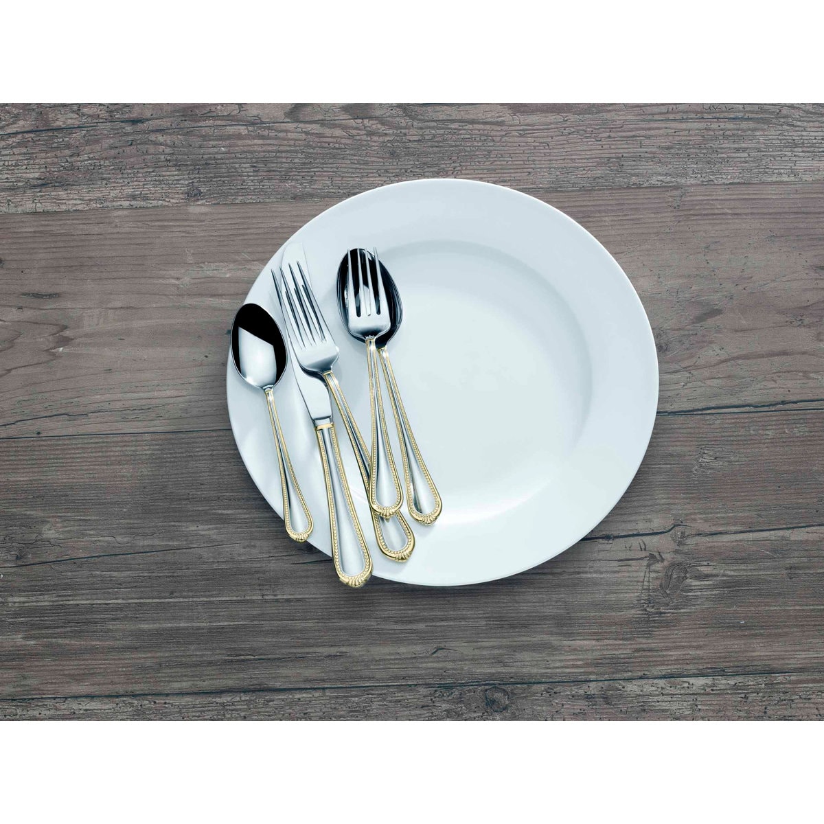 Mikasa Regent Bead Gold 65-Piece 18/10 Stainless Steel Flatware Set, Service for 12