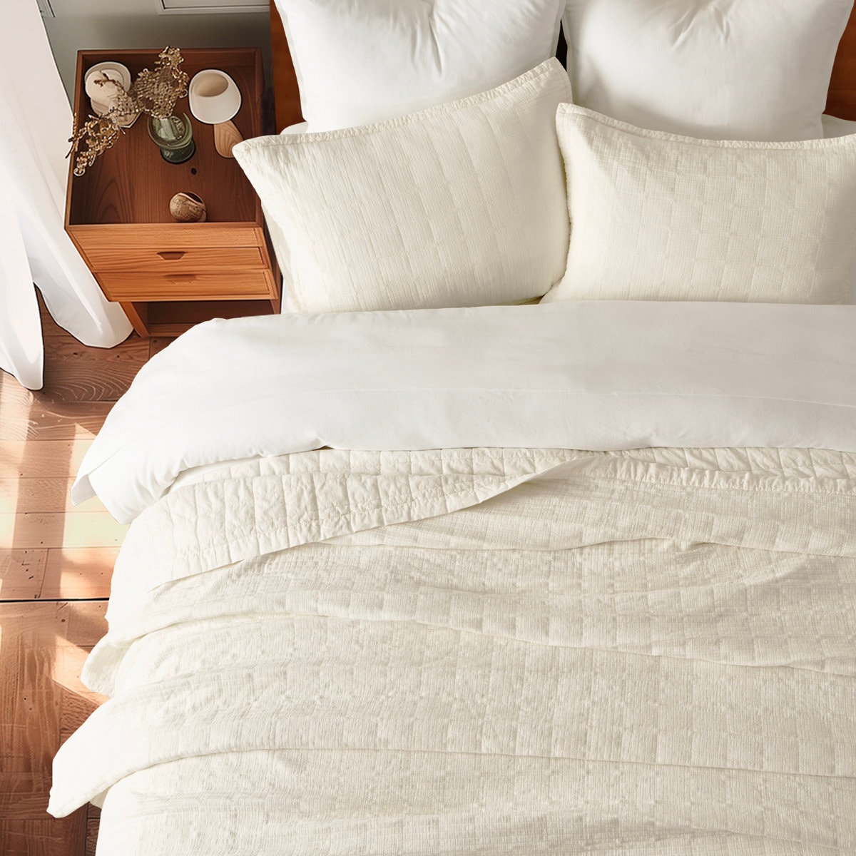 Stonewashed Crinkle Cotton Box Stitch Quilt Set