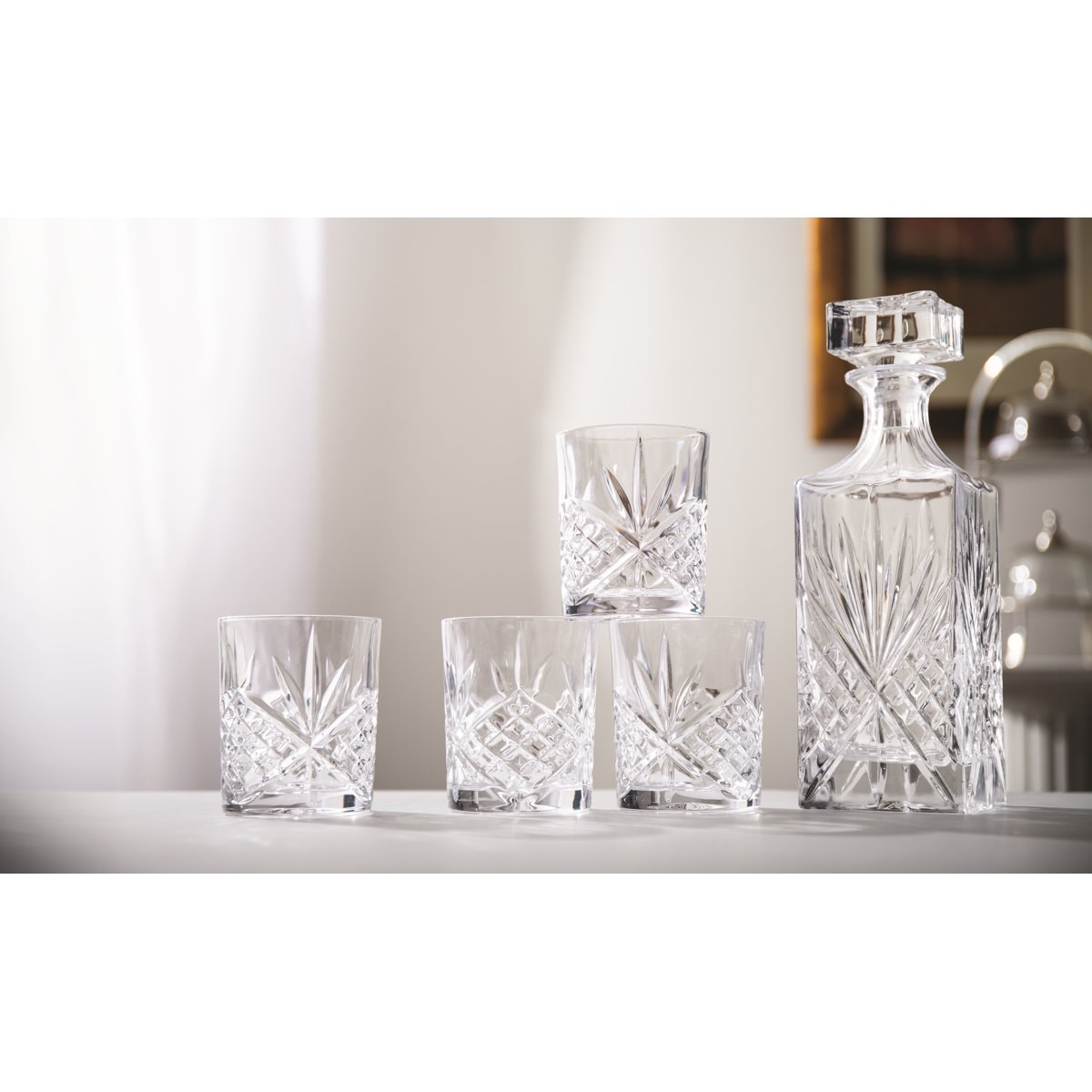 Dublin Crystal 5 Piece Whiskey Decanter 24oz & Whiskey Glass 11oz Set