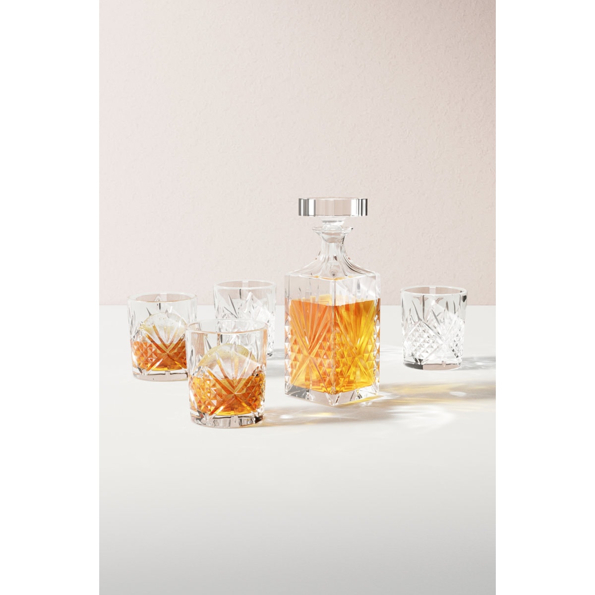 Dublin Crystal 5 Piece Whiskey Decanter 24oz & Whiskey Glass 11oz Set