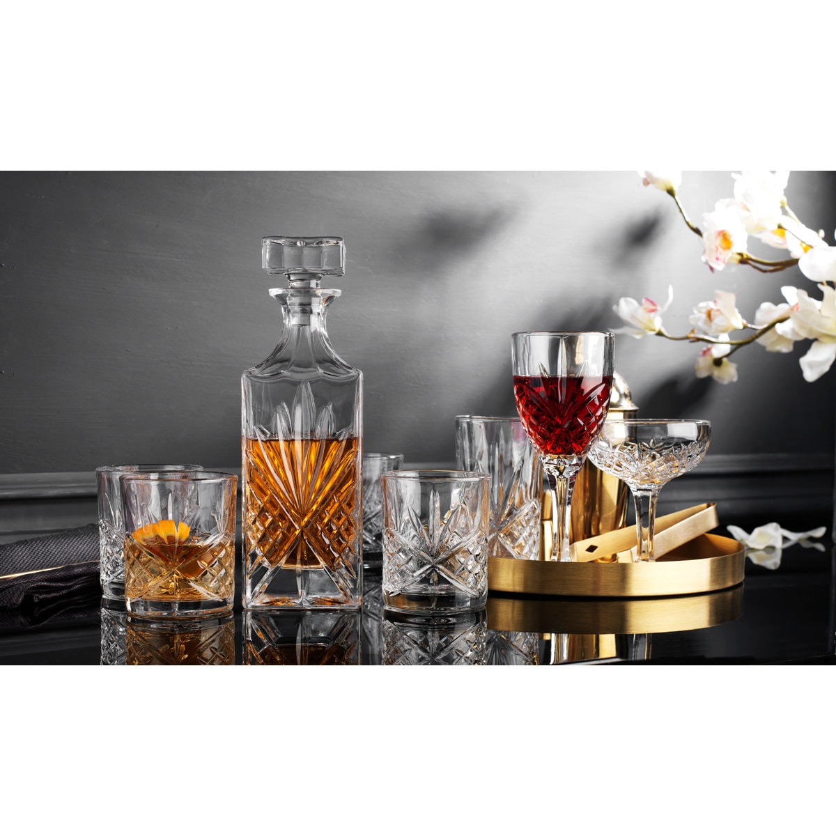 Dublin Crystal 5 Piece Whiskey Decanter 24oz & Whiskey Glass 11oz Set