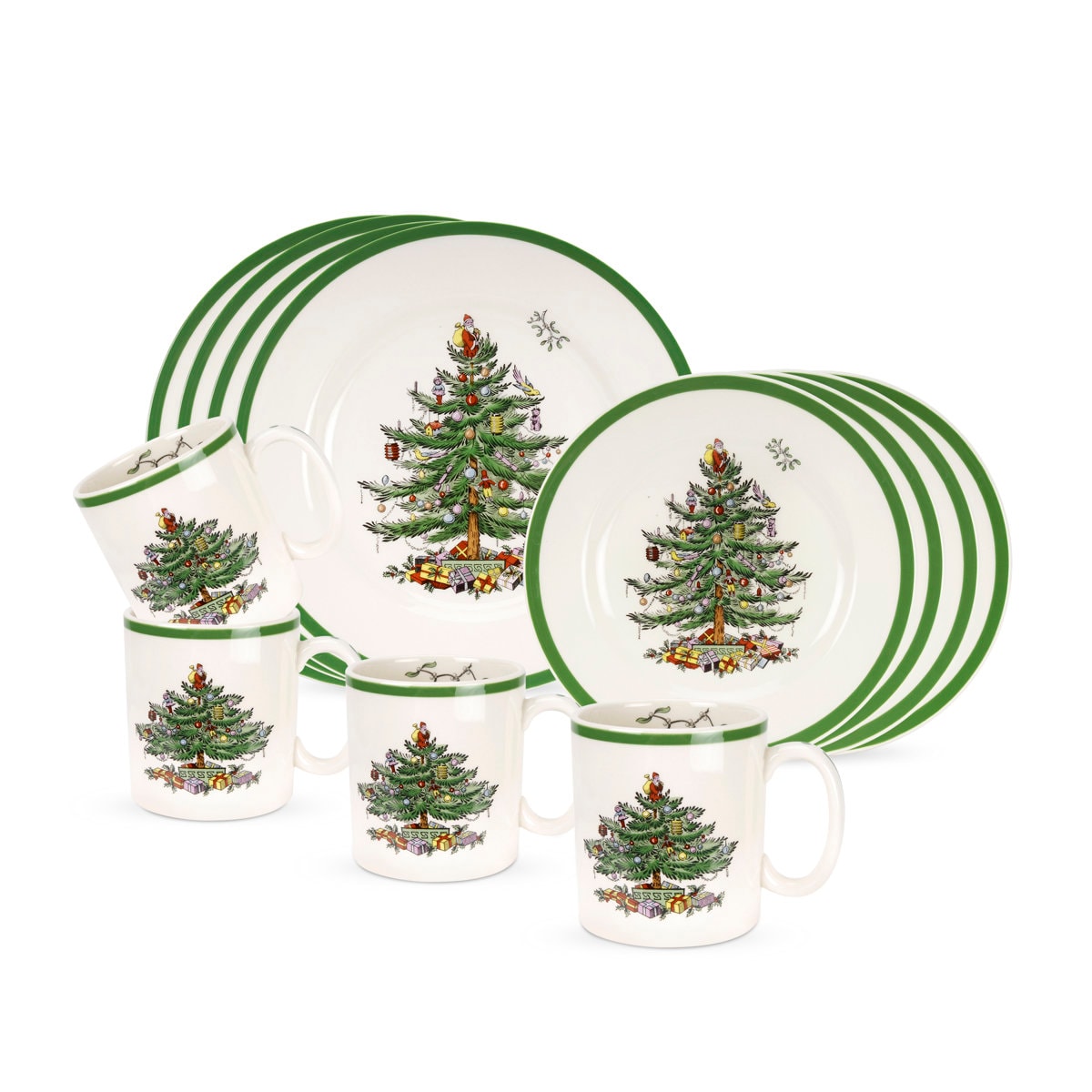 Spode Christmas Tree 12-Piece Dinnerware Set with Plates & Mugs, Service for 4