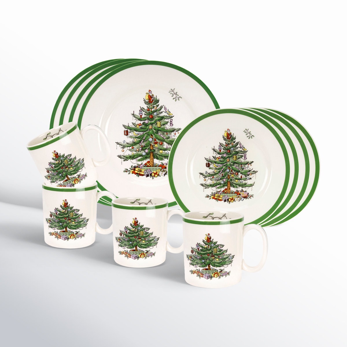 Spode Christmas Tree 12-Piece Dinnerware Set with Plates & Mugs, Service for 4