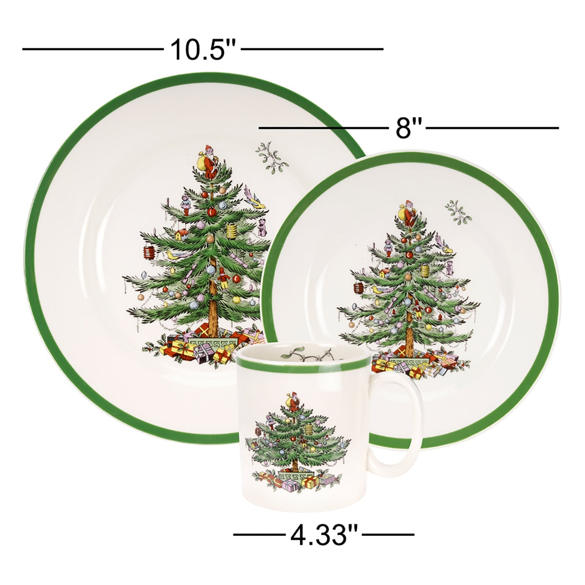 Spode Christmas Tree 12-Piece Dinnerware Set with Plates & Mugs, Service for 4