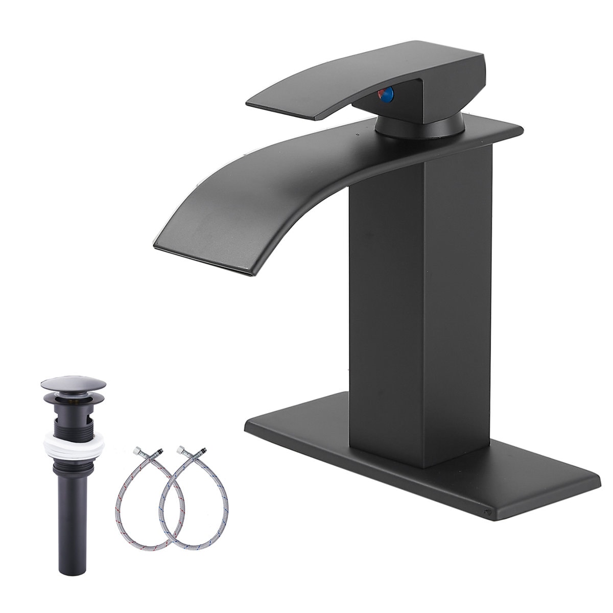 Single-Hole Single-handle Bathroom Faucet with Drain Assembly P-3005-Black