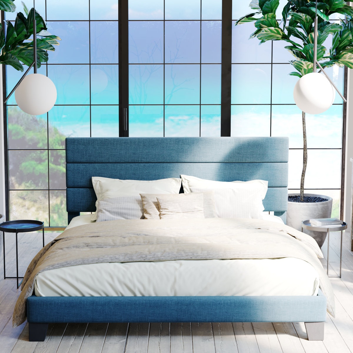 Elison Platform Bed with Fabric Upholstered Headboard and Wooden Slats