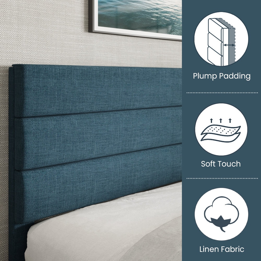 Elison Platform Bed with Fabric Upholstered Headboard and Wooden Slats