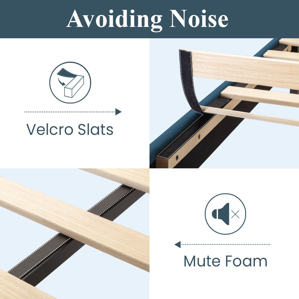 Elison Platform Bed with Fabric Upholstered Headboard and Wooden Slats