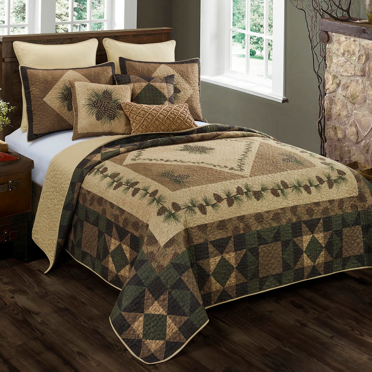Donna Sharp Antique Pine 3PC Queen Quilt Set
