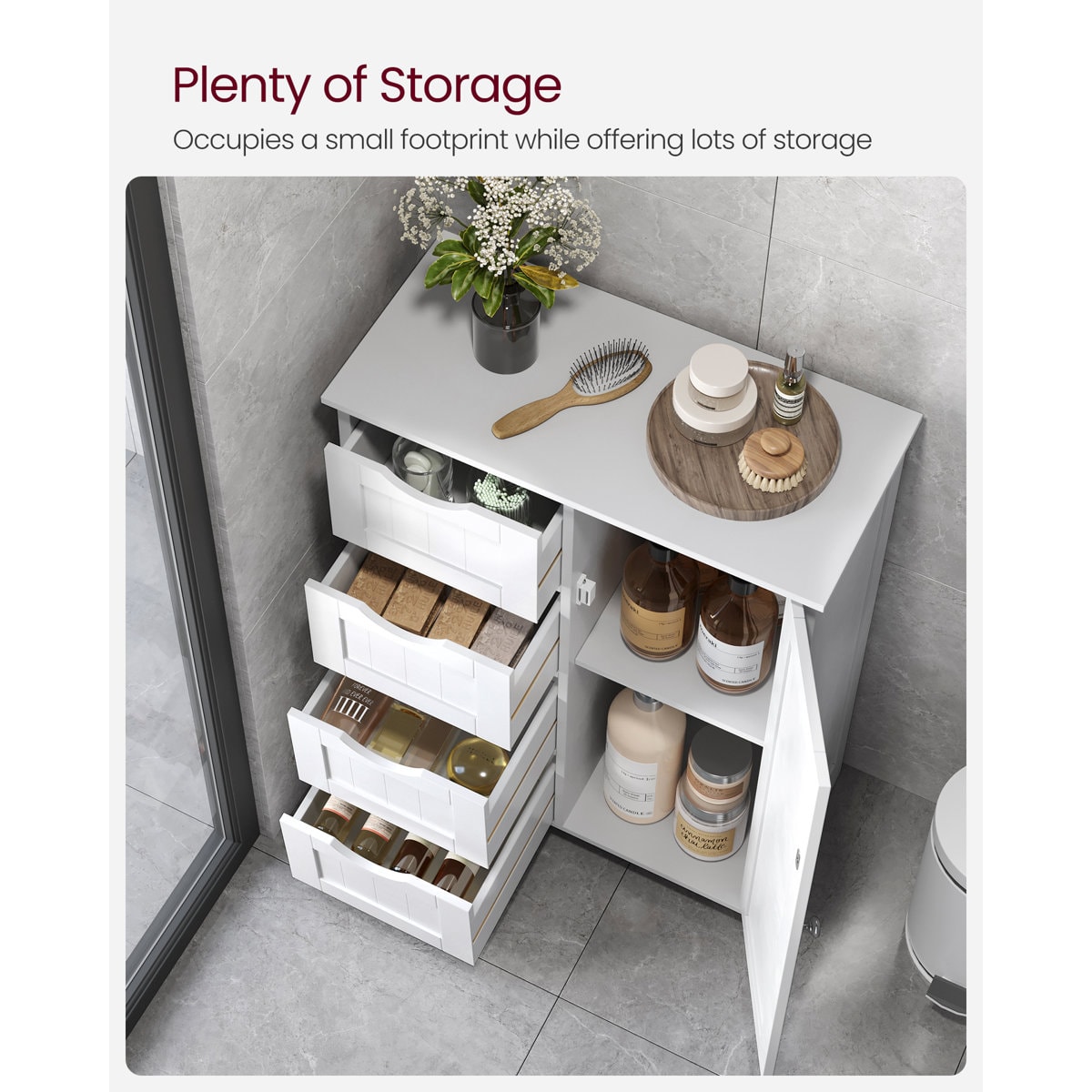 Manhattan Floor Storage Cabinet, Cabinet Freestanding, with 4 Drawers, Adjustable Shelf