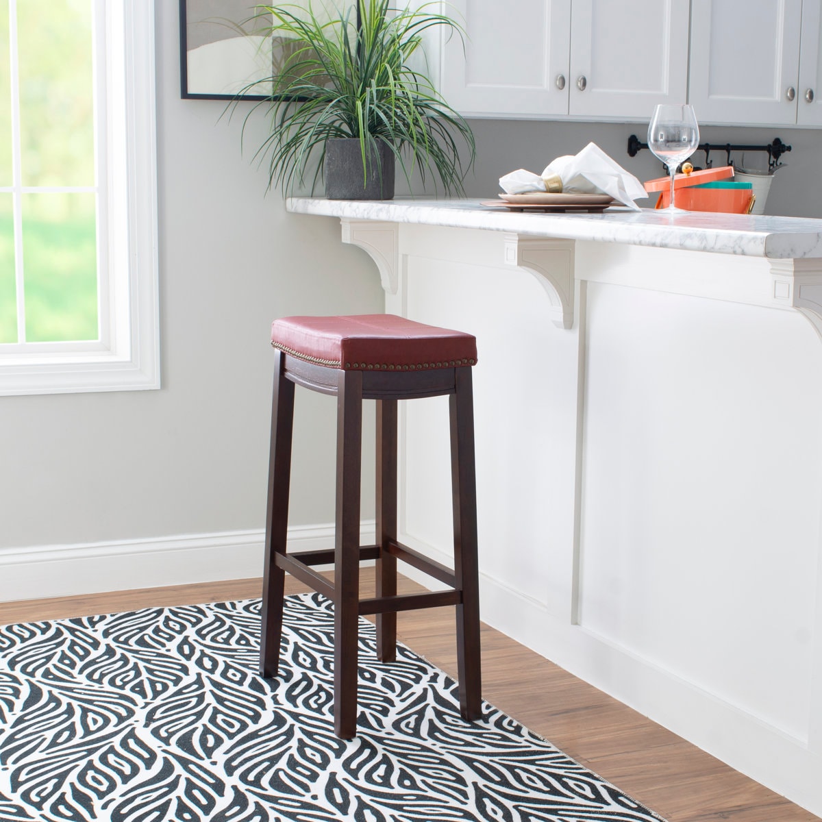 Bartonville Counter & Bar Solid Wood Backless Stool with Upholstered Seat