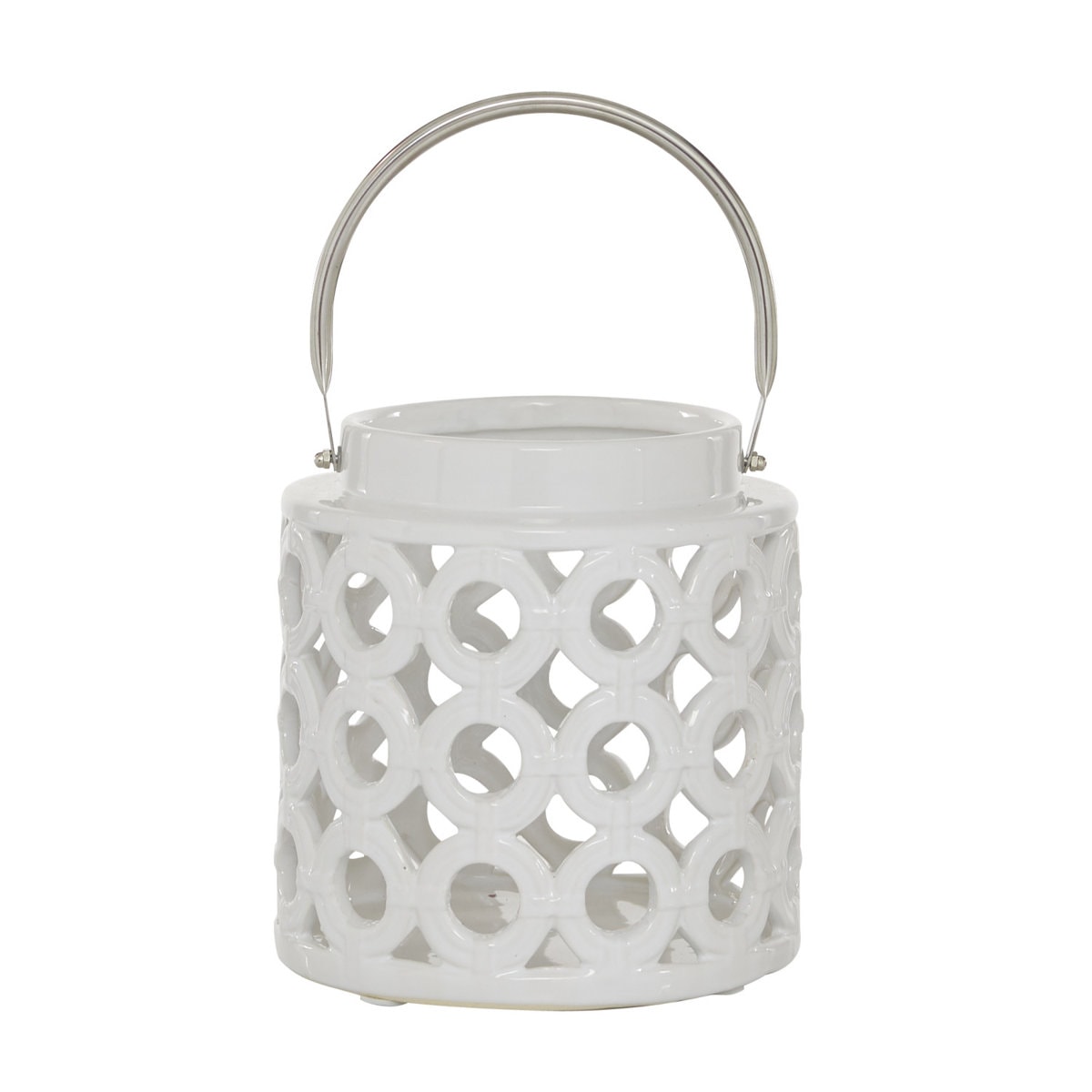 Ceramic Circles Decorative Indoor Outdoor Candle Lantern with Cut Out Design