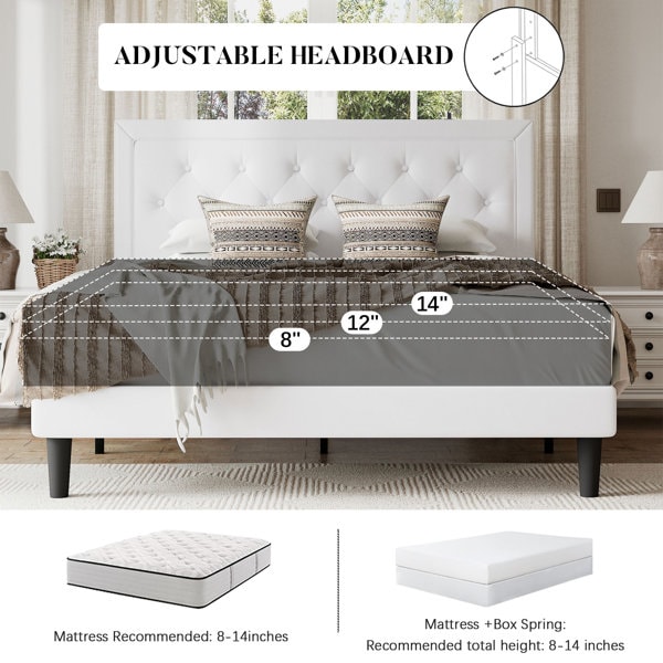 Hegg Linen Tufted Upholstered Platform Bed with Wood Slats Headboard Included
