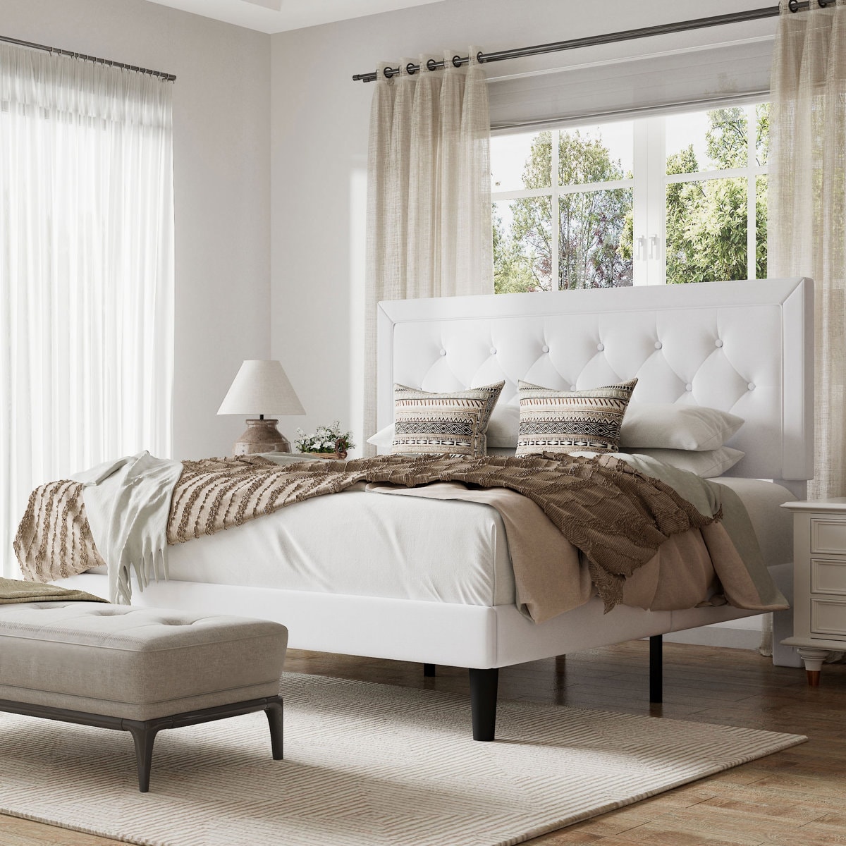 Hegg Linen Tufted Upholstered Platform Bed with Wood Slats Headboard Included