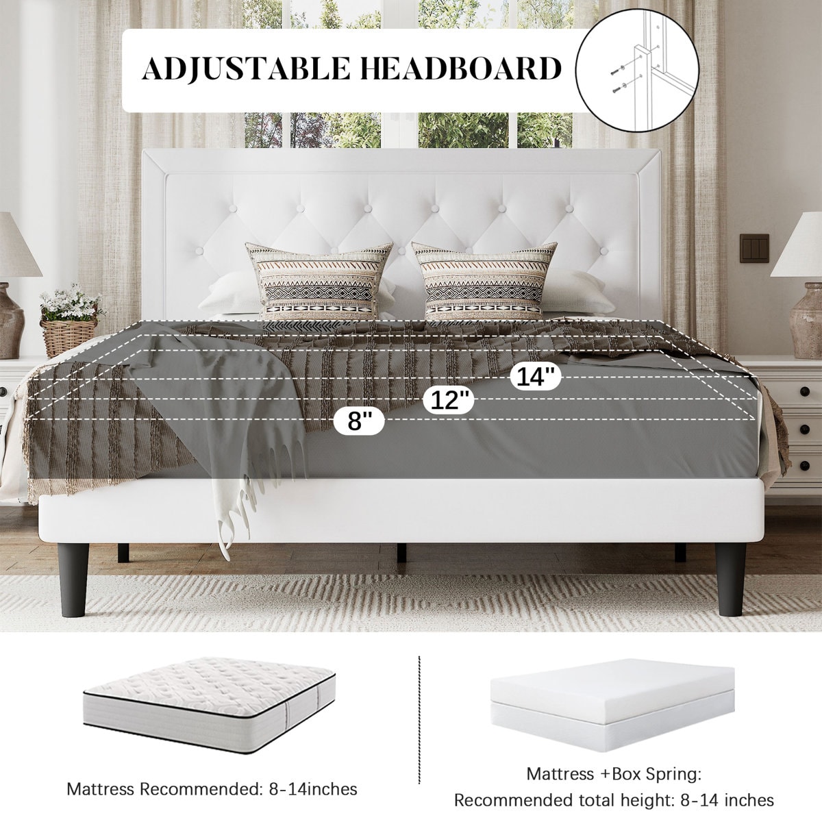 Hegg Linen Tufted Upholstered Platform Bed with Wood Slats Headboard Included