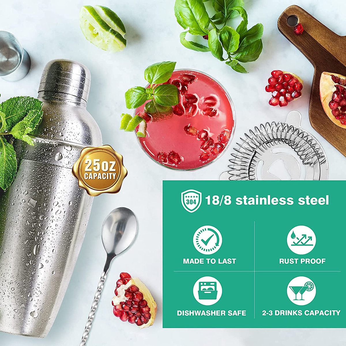 Suranne 25 Piece Stainless Steel Cocktail Shaker Bar Tool Set With Stand