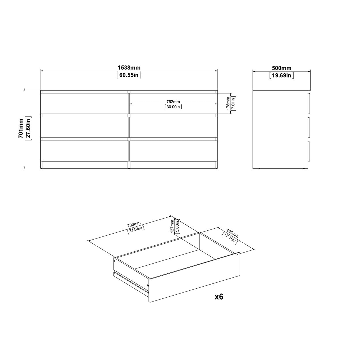 Jada 6 Drawer 60.5" W Double Dresser