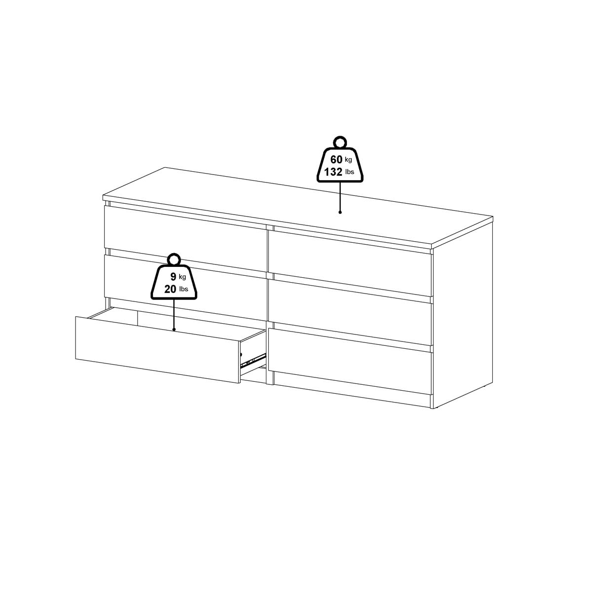 Jada 6 Drawer 60.5" W Double Dresser