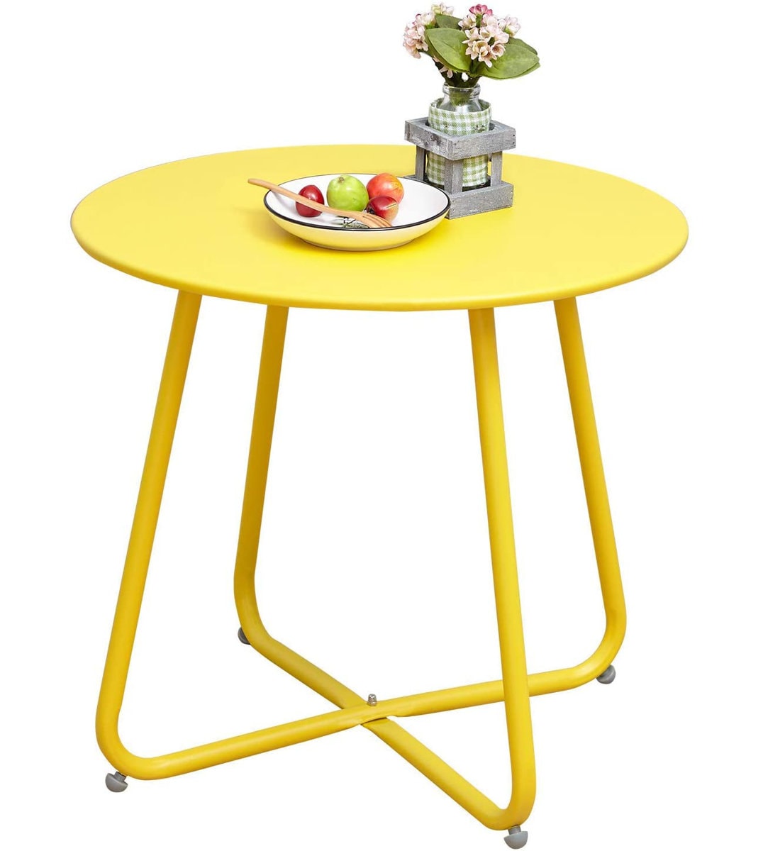 Ebern Designs Steel Patio Side Table, Weather Resistant Outdoor Round End Table