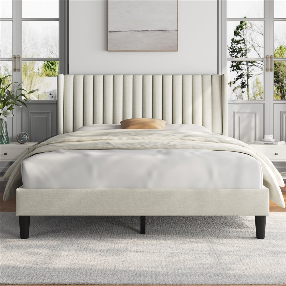 Multi-sized Upholstered Bed Frame with Channel Tufted Headboard