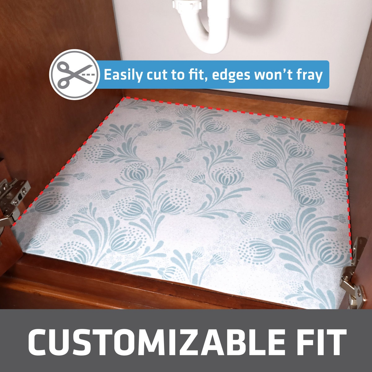 XL Under Sink Mat, Protective Cabinet Liner For Kitchen & Bathroom - Absorbent, Waterproof, Trimmable (24”x59”) (Light Blue Floral) (USA Made)