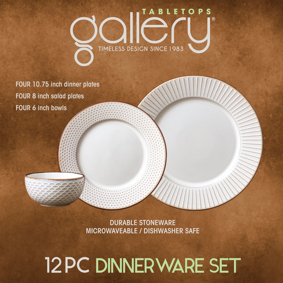 Hub 12 Piece Stoneware Dinnerware Set - Service for 4