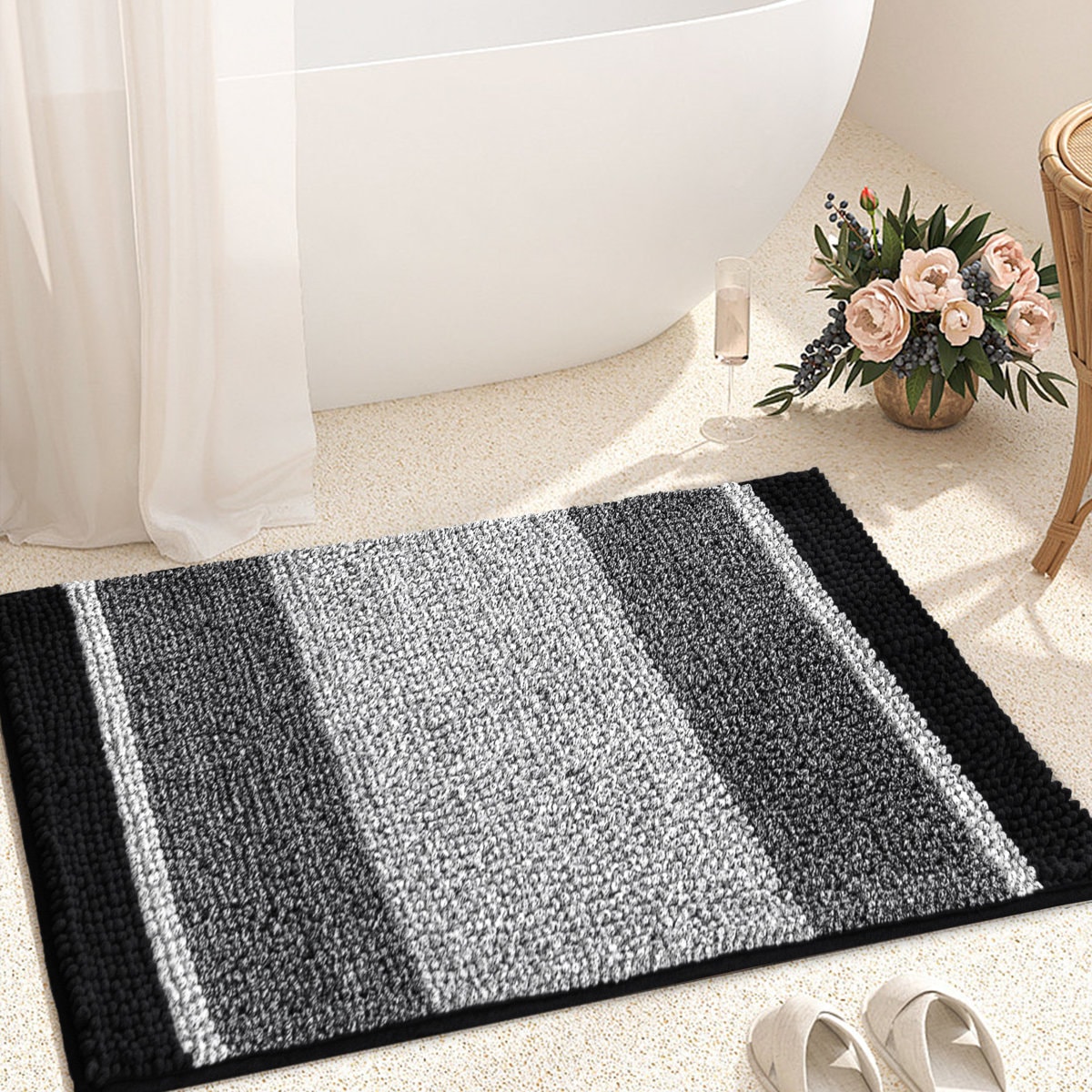 Mersin Gradient Chenille Water Absorbent Soft Plush Bath Rug
