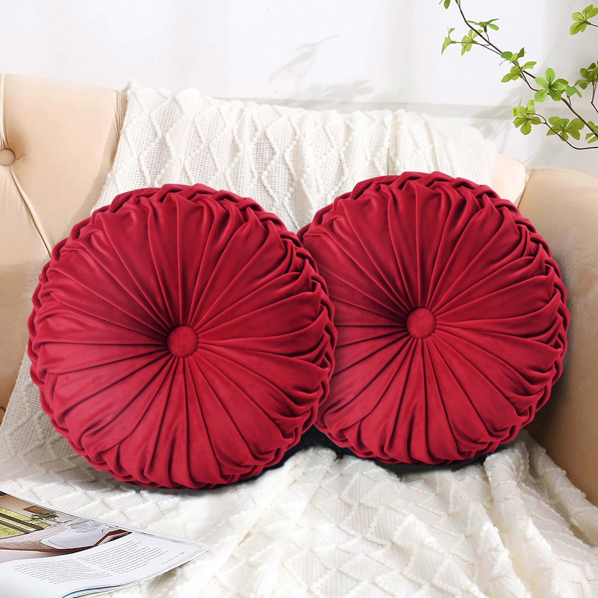 Velvet Round Throw Pillow (Set of 2)