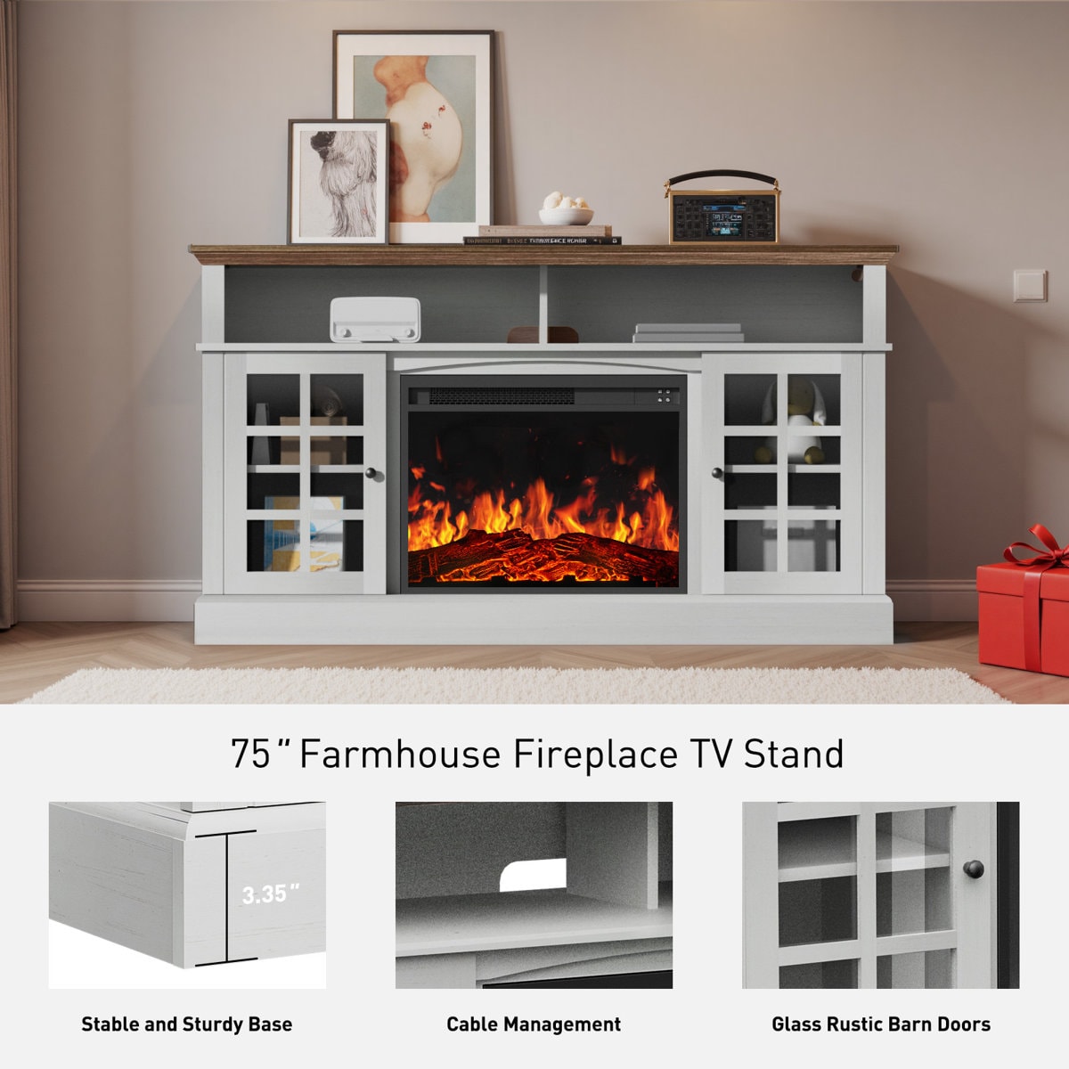 Anias TV Stand For TVs Up To 70" With Electric Fireplace Included