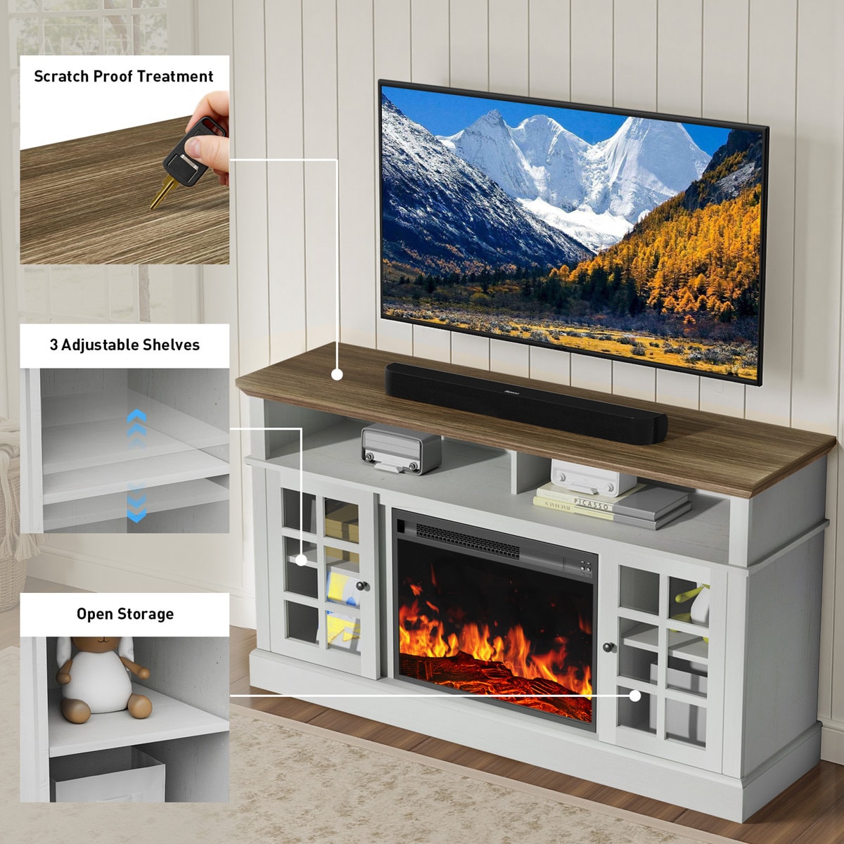Anias TV Stand For TVs Up To 70" With Electric Fireplace Included