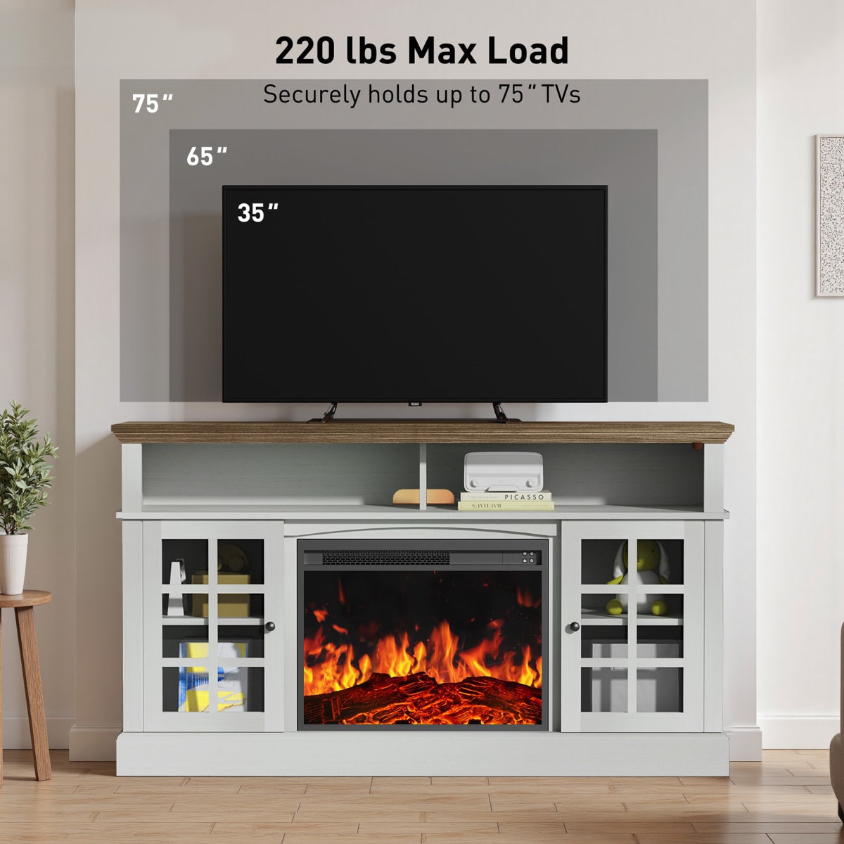 Anias TV Stand For TVs Up To 70" With Electric Fireplace Included