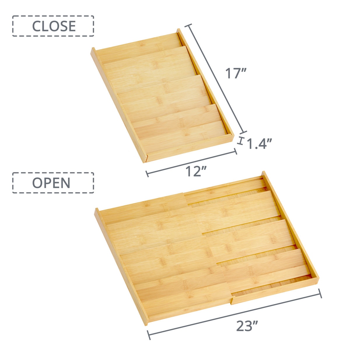 Bamboo Spice Drawer Organizer, Expandable 4-Tier Rack for Cabinet or Kitchen Seasoning Storage (Fits 3" Deep Drawers, 12"–23" Wide, Jars Not Included)