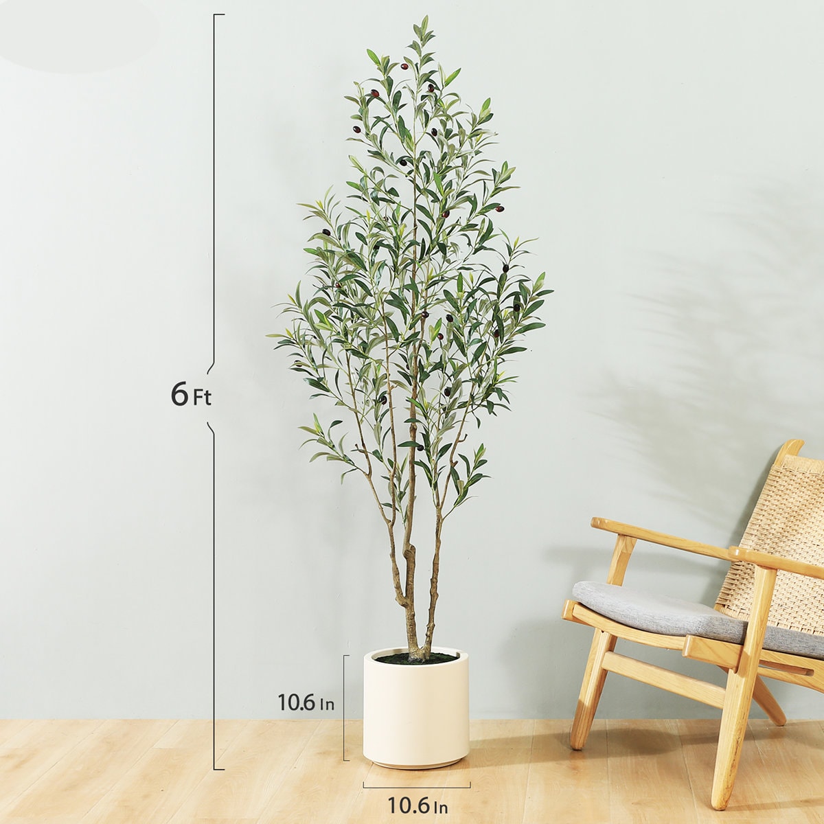Adcock Faux Olive Tree in White Planter, Lifelike Fake Olive Plant for Indoor and Outdoor Decor