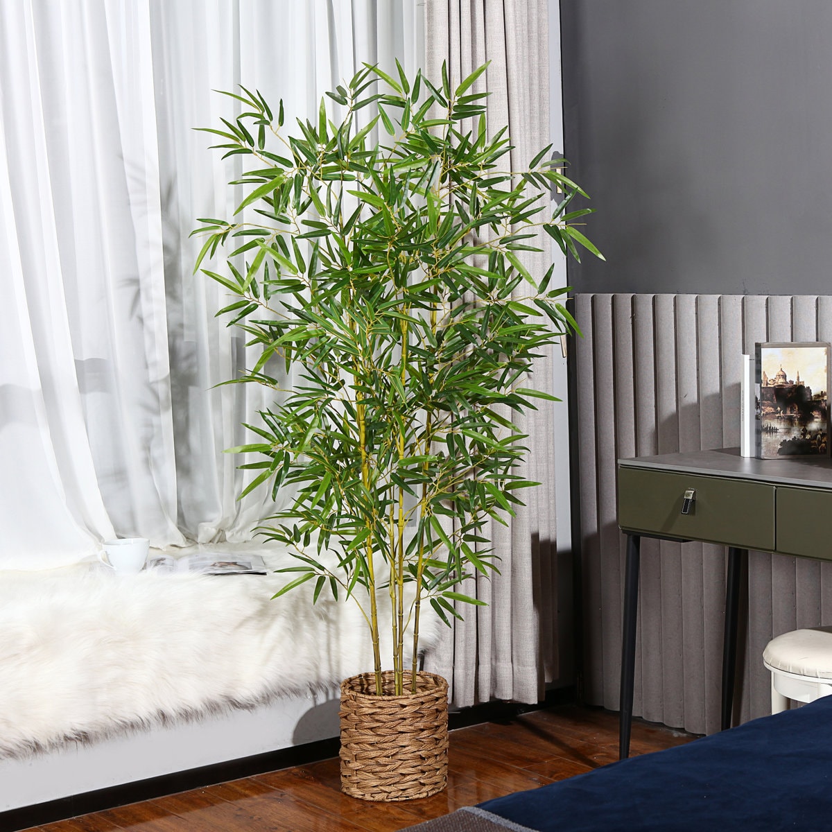 Adcock Artificial Bamboo Plants in Basket, Faux Plant for Home Décor, Lifelike Fake Trees