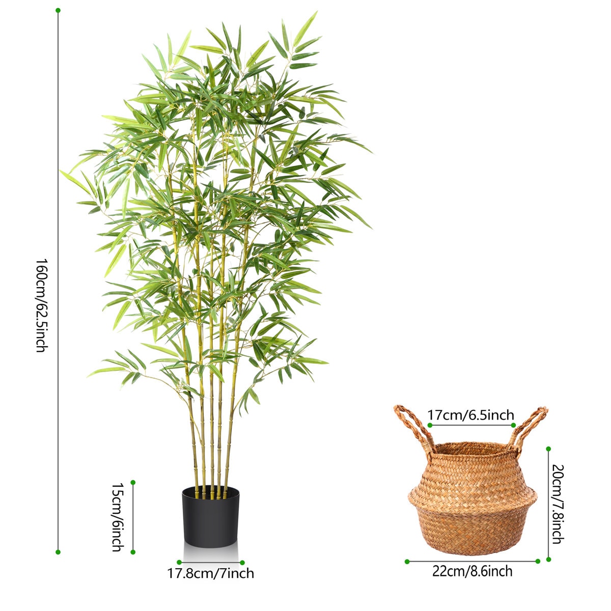 Adcock Artificial Bamboo Plants in Basket, Faux Plant for Home Décor, Lifelike Fake Trees