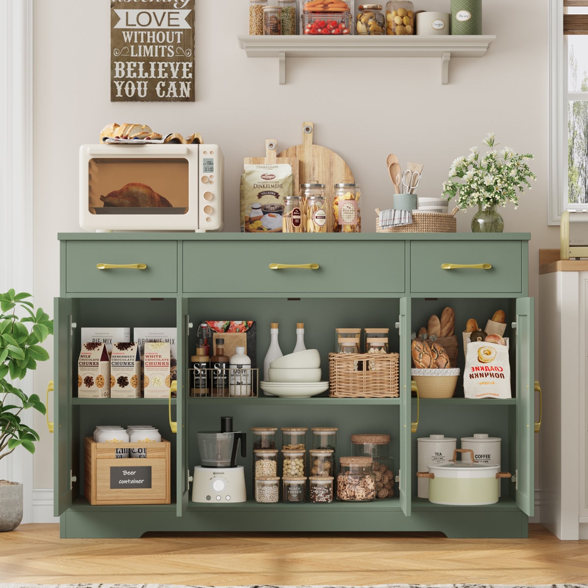 Adra 55.1'' Sideboard with 3 Drawers, Adjustable Shelves