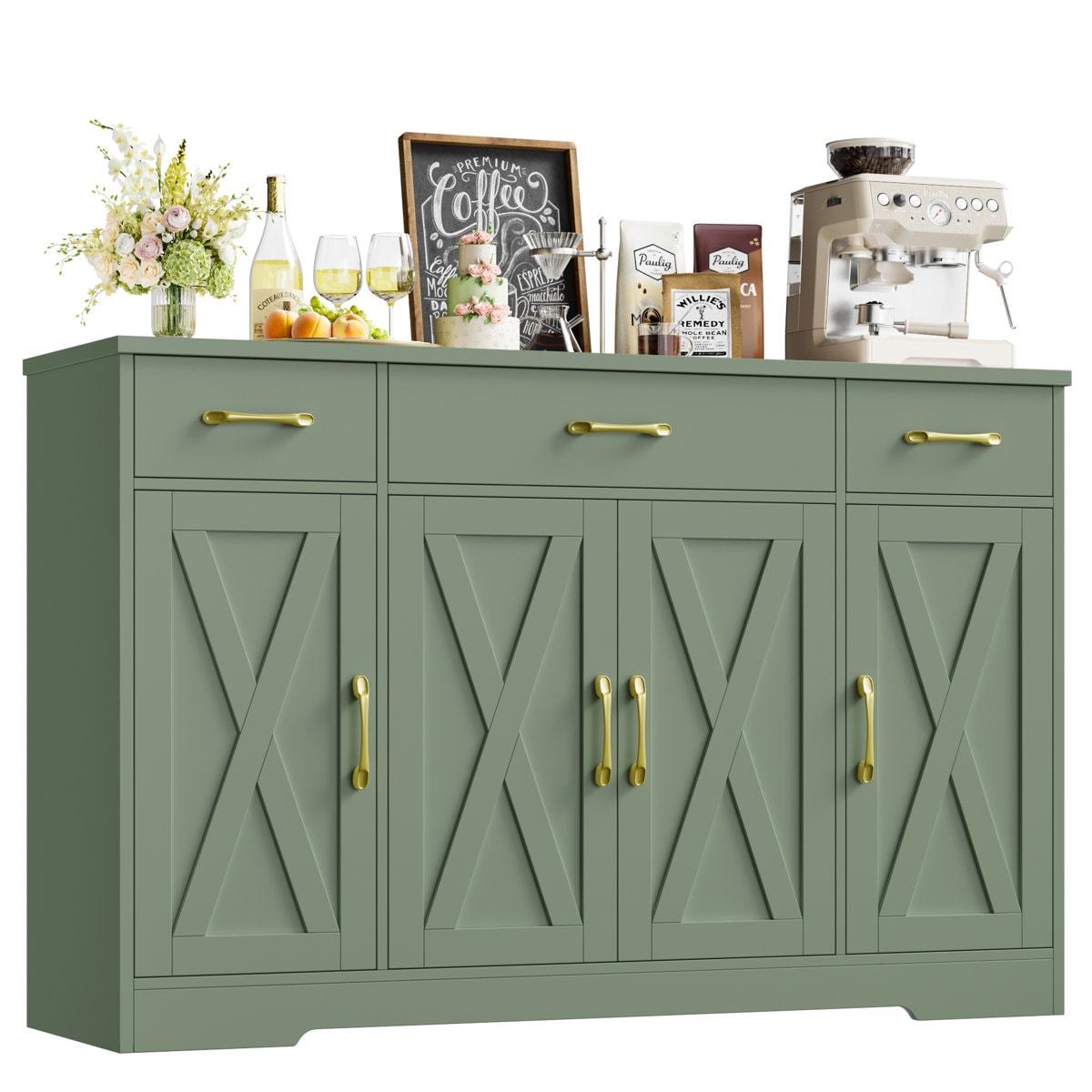 Adra 55.1'' Sideboard with 3 Drawers, Adjustable Shelves