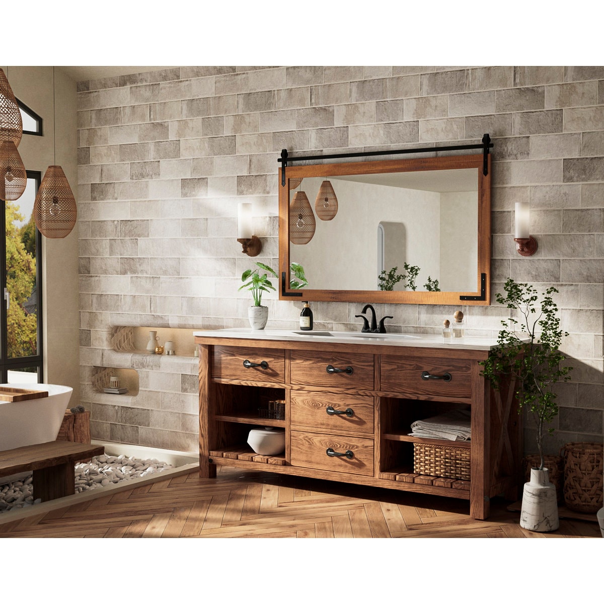 Brunilda Rustic Farmhouse Solid Wood Frame Accent Mirror Decorative Mirror