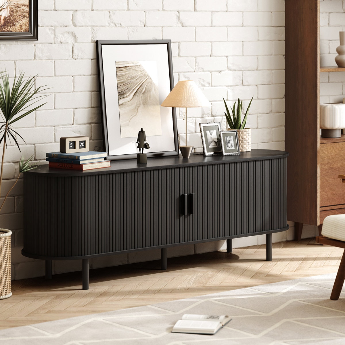 Jalonda Modern Wood TV Stand with Storage and Shelves to Fit up to 80" TVs