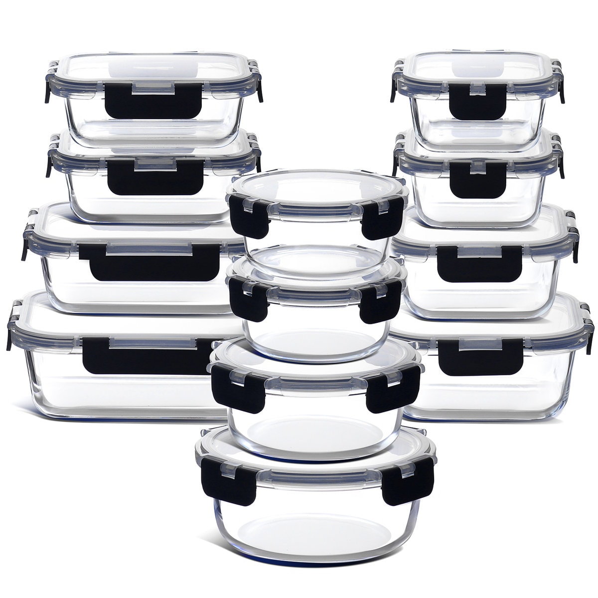 Ivy Bronx Glass Food Storage Containers with Lids (Set of 12)