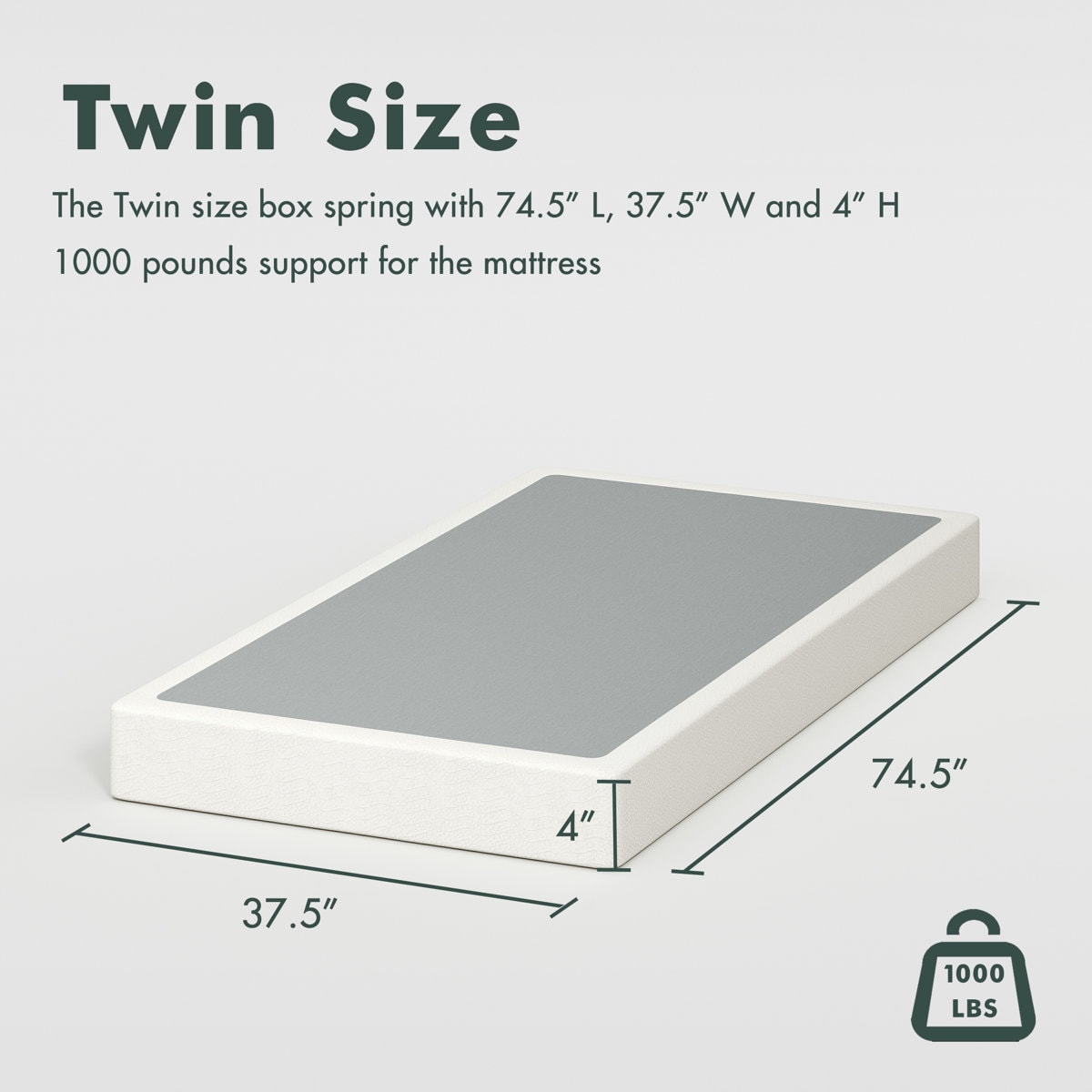 Likins 4 Inch Metal Box Spring with Frabric Cover, Easy Assembly