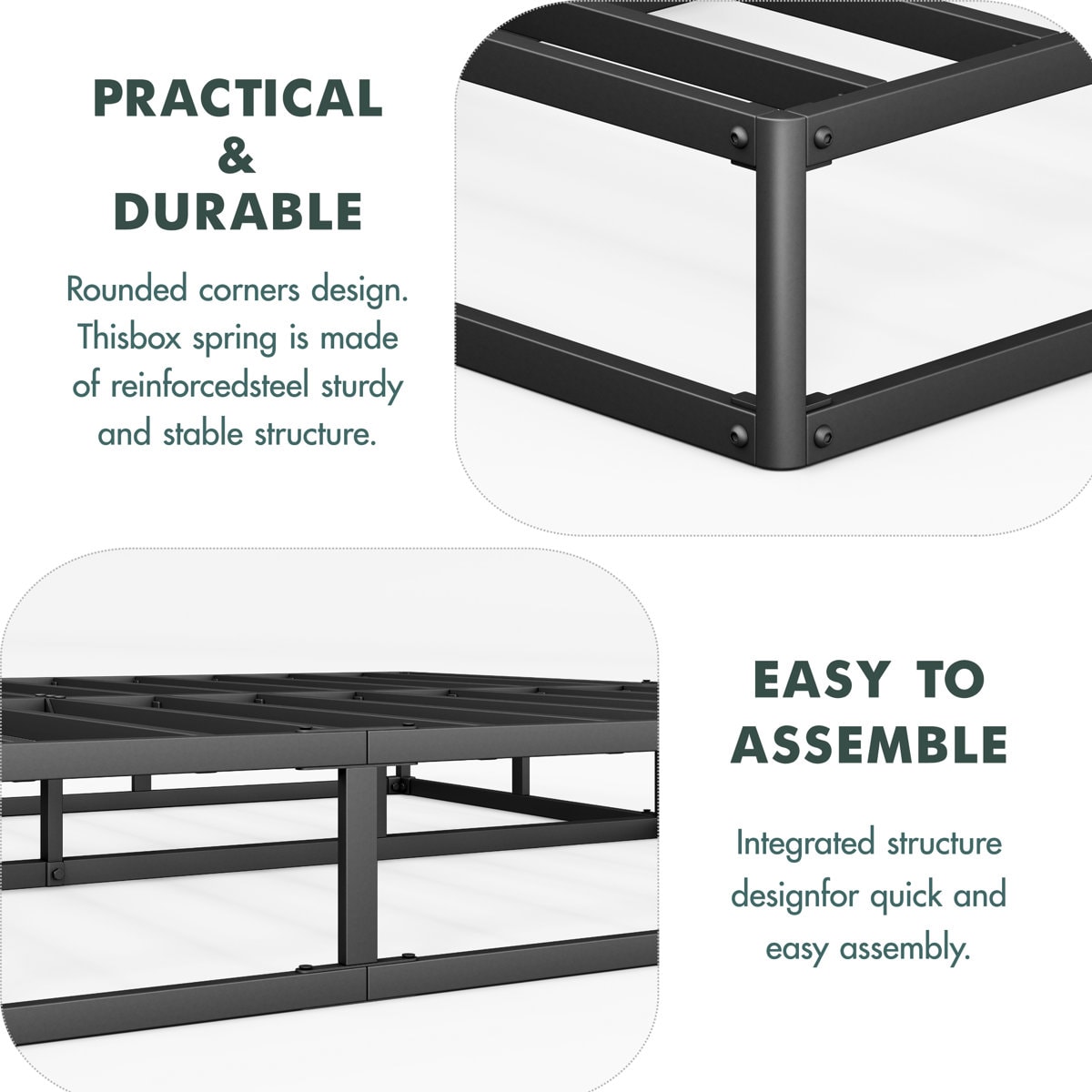 Likins 4 Inch Metal Box Spring with Frabric Cover, Easy Assembly