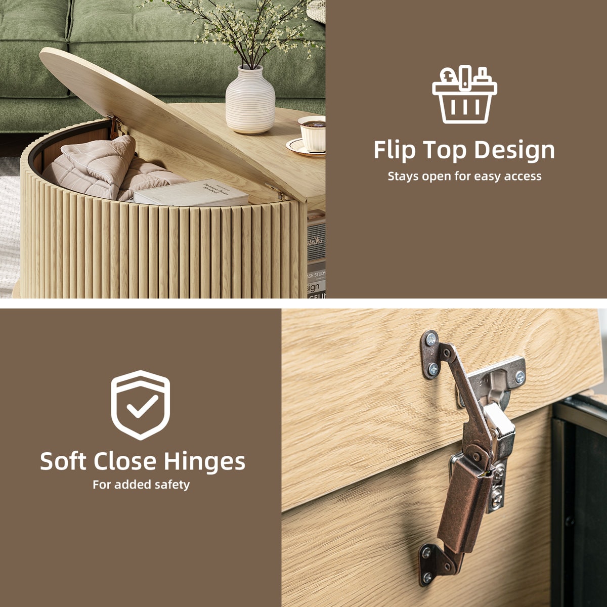 Mid Century Modern Round Coffee Table With Storage