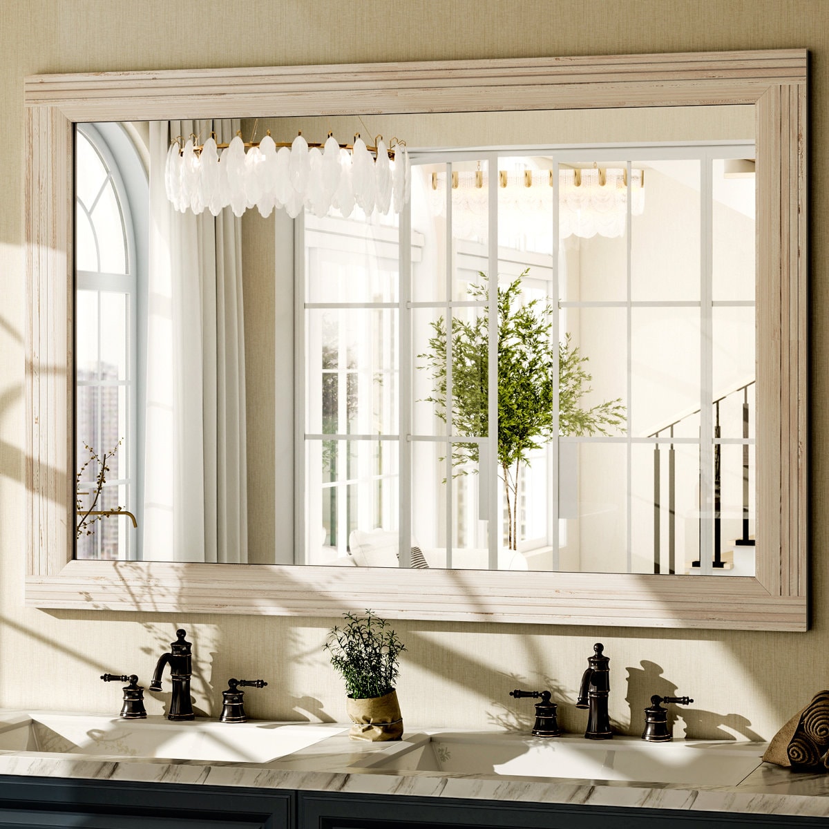 Rectangle Wooden Border Wall Mirror Decorative Mirror Waterproof Bathroom Mirror