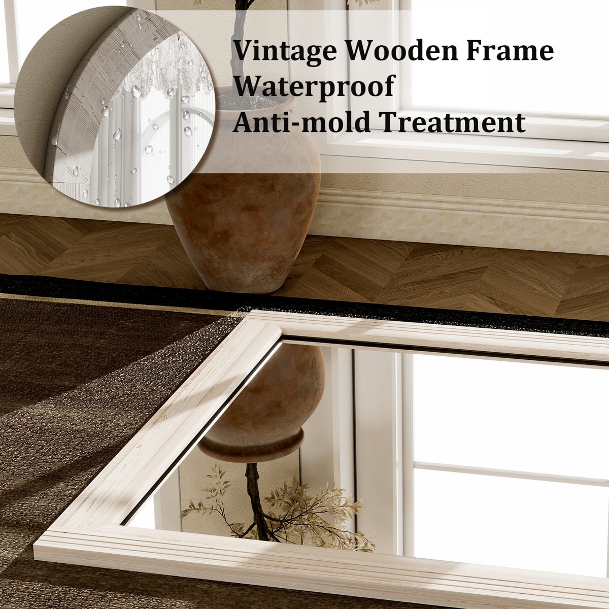 Rectangle Wooden Border Wall Mirror Decorative Mirror Waterproof Bathroom Mirror